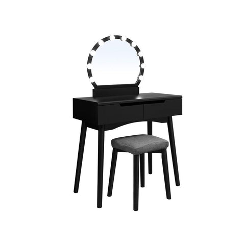 Rootz Dressing Table - Dressing Table With Mirror And Lighting - Country House Style - Makeup Desk - Lighted Vanity Mirror Desk - Light-up Vanity Table - MDF - Pinewood - Black - 80 x 40 x 130.5 cm (L x W x H)