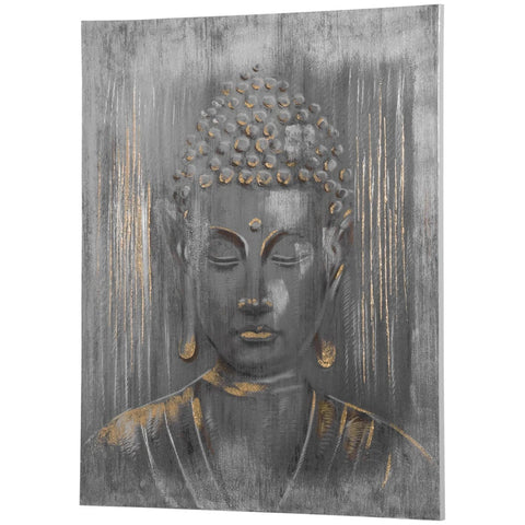 Rootz Wall Art - Mural - Painting - Wall Art Buddha - Wall Pictures - For Living Room Bedroom Decor - Gold/Grey - 100L x 80W x 2.8H cm