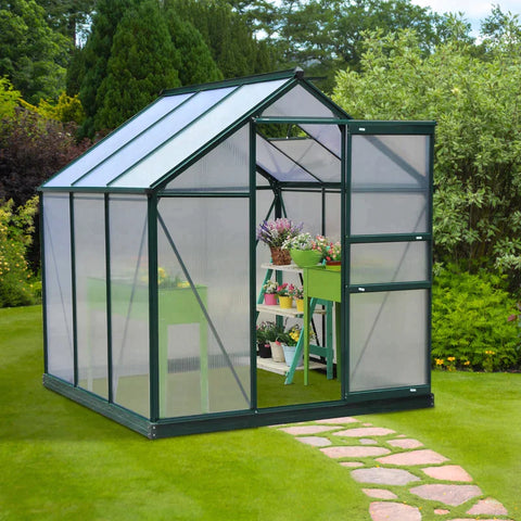 Rootz Greenhouse - Walk-in Mini Greenhouse - Met Dakraam - Schuifdeur - Aluminium/PC Board - Groen/Transparant - 190 x 192 x 201cm
