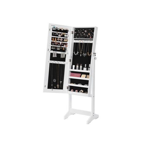 Rootz Jewelry Cabinet - Jewelry Cabinet With Full-length Mirror - Multi-compartment Jewelry - Stylish Jewelry Dresser - Decorative Jewelry Storage - White - 41.1 x 36.5 x 151.5 cm (L x W x H)