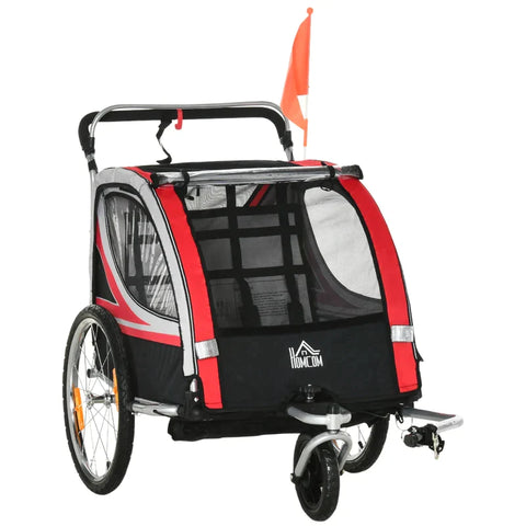 Rootz Kinderfahrradanhänger – 2-in-1-Kinderwagen – Kinderfahrradanhänger – 2-Sitzer-Transportträger – mit Anhängerkupplung – Rot/Schwarz – 142 x 75 x 101 cm
