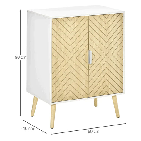 Rootz Sideboard - Chest Of Drawers - Side Cabinet With 2 Shelves - Storage Cabinet - Kitchen Cabinet - Bedside Cabinet - Adjustable - White + Natural - 60 x 40 x 80 cm