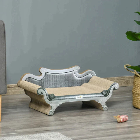 Rootz Scratching Board - Corrugated Cardboard - Scratching Furniture - Scratching Sofa With Mat - Scratching Toy - Cat Lounge - Scratching Pad - Cat Toy - White/Brown - 60 x 29 x 26.5 cm