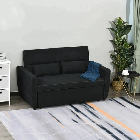 Rootz Sofa Bed - Folding Sofa - 2-seater Fabric Sofa - Sofa With Sleeping Function - Adjustable Angle - Black - 148 x 82 x 89 cm