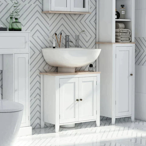 Rootz Bathroom Cabinet - Vanity Cabinet - Storage Cabinet - With Adjustable Shelf - MDF Board - White/Natural - 60 x 30 x 60 cm