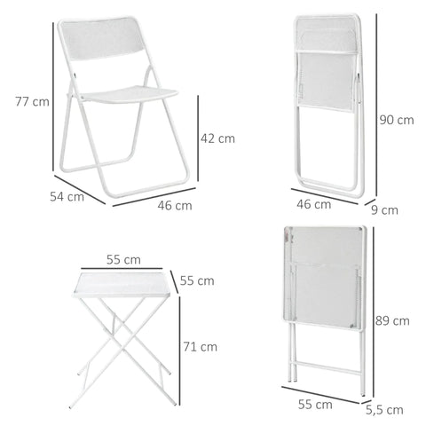 Rootz Bistro-Set – Garten-Sitzgruppe – Garten-Sitzgruppe – Garten-Bistro-Set – 1 Tisch, 2 klappbare Stühle – Weiß