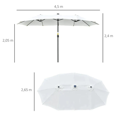 Rootz Double Sided Umbrella - Double Sided Parasol - Parasol - Sun Umbrella - With LED Solar Lights - Polyester/Steel - Cream White/Black - 4.5L x 2.65W x 2.4H m