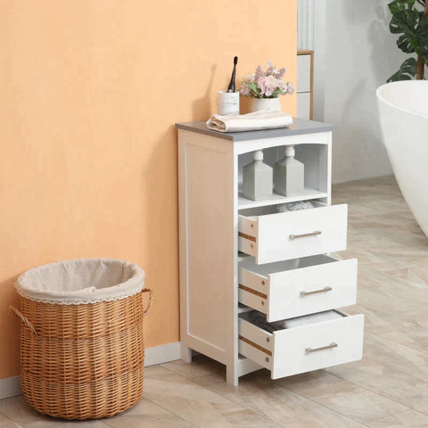 Rootz Bathroom Cabinet - Freestanding Bathroom Dresser - Bathroom Furniture - Cabinet - Storage Cabinet - Cabinet With Drawer - White/Grey - 40 x 33 x 80 cm