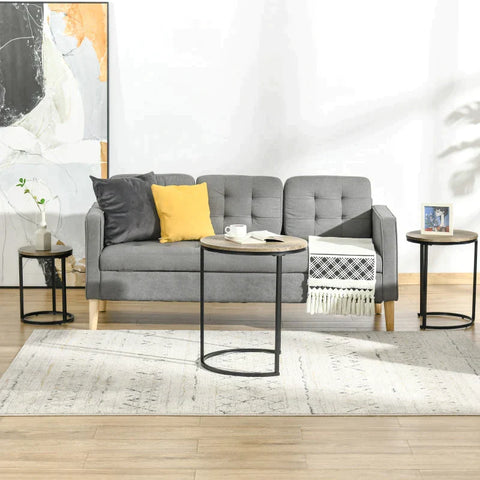 Rootz Side Table - Set Of 3 - Stackable Coffee Table - Coffee Table - 3 Sizes - Industrial Design - Metal - Black/Brown