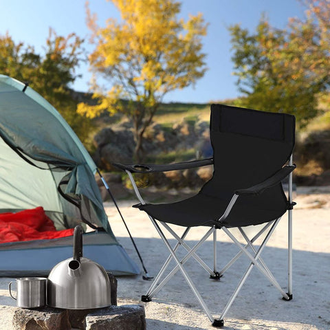 Rootz Campingstoel - Set Van 2 Campingstoelen - Draagbare Stoel - Klapstoel - Lichtgewicht Stoel - Picknickstoel - Duurzame Campingstoel - Zwart - 84 x 52 x 81 cm