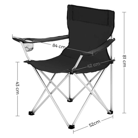 Rootz Campingstoel - Set Van 2 Campingstoelen - Draagbare Stoel - Klapstoel - Lichtgewicht Stoel - Picknickstoel - Duurzame Campingstoel - Zwart - 84 x 52 x 81 cm