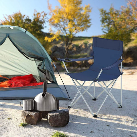 Rootz Camping Chair - Set Of 2 Camping Chairs - Portable Chair - Folding Chair - Lightweight Chair - Picnic Chair - Durable Camping Chair - Dark Blue - 84 x 52 x 81 cm