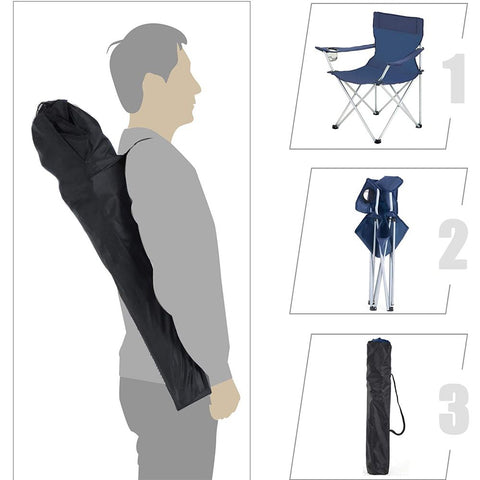 Rootz Camping Chair - Set Of 2 Camping Chairs - Portable Chair - Folding Chair - Lightweight Chair - Picnic Chair - Durable Camping Chair - Dark Blue - 84 x 52 x 81 cm