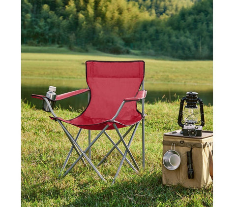 Rootz Camping Chair - Folding Camping Chair - Set Of 2 Camping Chairs - Portable Camping Chair - Lightweight Camping Chair - Outdoor Chair - Red - 84 x 52 x 81 cm
