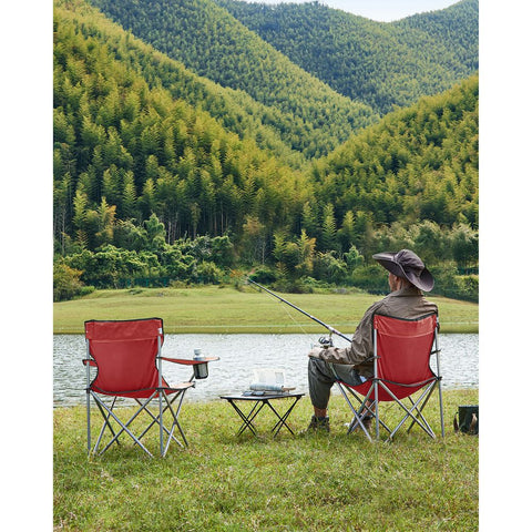 Rootz Camping Chair - Folding Camping Chair - Set Of 2 Camping Chairs - Portable Camping Chair - Lightweight Camping Chair - Outdoor Chair - Red - 84 x 52 x 81 cm