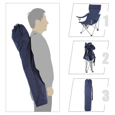 Rootz Camping Chair - Camping Chair With Headrest - Folding Camping Chair - Portable Camping Chair - Heavy Duty Camping Chair - Iron Frame - 600d Oxford Cloth - Blue - 81 x 70 x 91 cm (L x W x H)