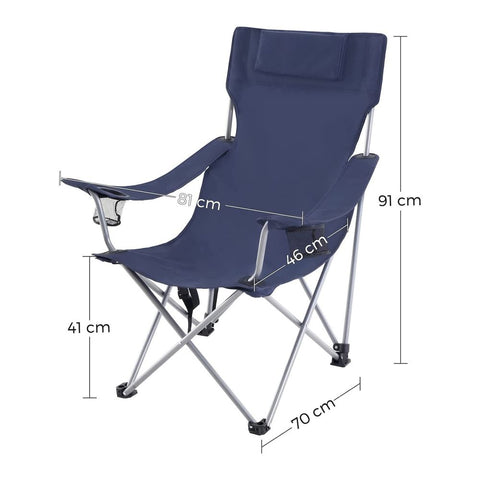 Rootz Camping Chair - Camping Chair Met Hoofdsteun - Opvouwbare Camping Chair - Draagbare Camping Chair - Heavy Duty Camping Chair - IJzeren Frame - 600d Oxford Doek - Blauw - 81 x 70 x 91 cm (L x B x H)