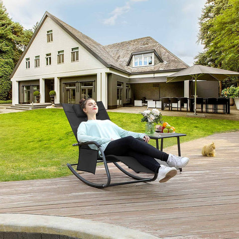 Rootz Garden Chair - Sun Lounger - Sun Lounger With Cushion - Outdoor Sun Lounger - Patio Sun Lounger - Garden Sun Lounger - Sunbed - Beach Sun Lounger - Portable Sun Lounger - Black - 63 x 147 x 89 cm (L x W x H)