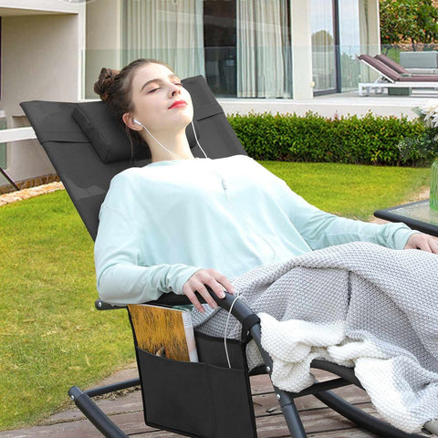Rootz Garden Chair - Sun Lounger - Sun Lounger With Cushion - Outdoor Sun Lounger - Patio Sun Lounger - Garden Sun Lounger - Sunbed - Beach Sun Lounger - Portable Sun Lounger - Black - 63 x 147 x 89 cm (L x W x H)