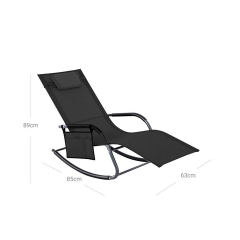 Rootz Garden Chair - Sun Lounger - Sun Lounger With Cushion - Outdoor Sun Lounger - Patio Sun Lounger - Garden Sun Lounger - Sunbed - Beach Sun Lounger - Portable Sun Lounger - Black - 63 x 147 x 89 cm (L x W x H)