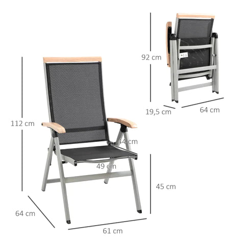 Rootz Lounge Chair – Gartenstuhl mit verstellbarer Rückenlehne – Alu + Netz – Schwarz + Silber – 61 x 64 x 112 cm