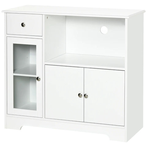 Rootz Microwave Oven Cabinet - Kitchen Cabinet - Cabinet - Storage Cabinet - With 2 Cabinets And Drawer - White - 90 x 40 x 82 cm