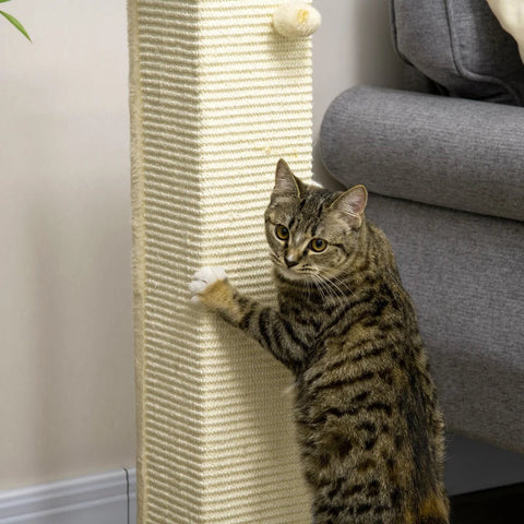 Rootz Scratching Post - With Toy - Beige + Natural - 38 cm x 38 cm x 80 cm