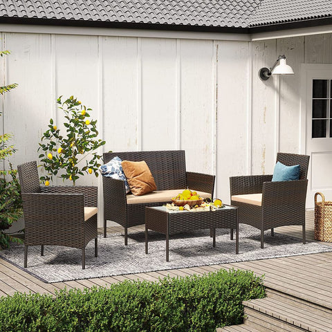 Rootz Garden Furniture Set - 4 Piece Balcony Furniture Set - Outdoor Furniture Set - Patio Furniture Set - Dining Set - Conversation Set - Bistro Set - Rattan Furniture Set - Brown/Taupe