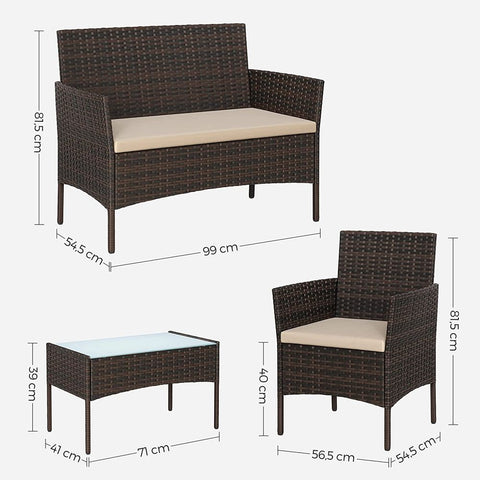 Rootz Garden Furniture Set - 4 Piece Balcony Furniture Set - Outdoor Furniture Set - Patio Furniture Set - Dining Set - Conversation Set - Bistro Set - Rattan Furniture Set - Brown/Taupe
