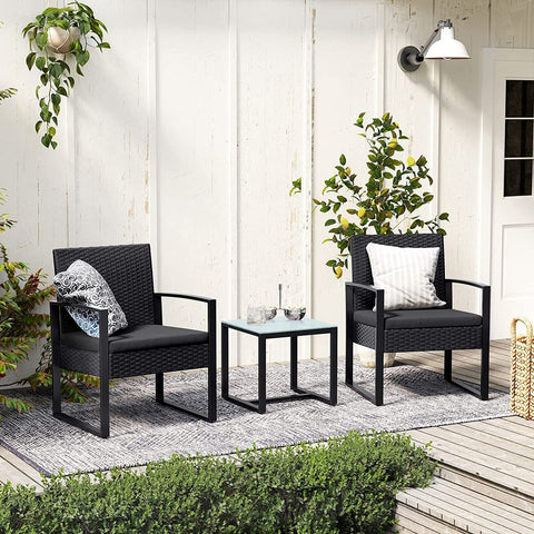 Rootz Gartenstuhl-Tisch-Set – Balkonstühle mit Tisch – Gartenmöbel-Set – Outdoor-Stuhl- und Tisch-Set – Garten-Bistro-Set – Outdoor-Sitz-Set – Schwarz