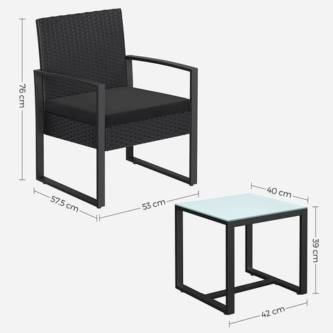 Rootz Gartenstuhl-Tisch-Set – Balkonstühle mit Tisch – Gartenmöbel-Set – Outdoor-Stuhl- und Tisch-Set – Garten-Bistro-Set – Outdoor-Sitz-Set – Schwarz