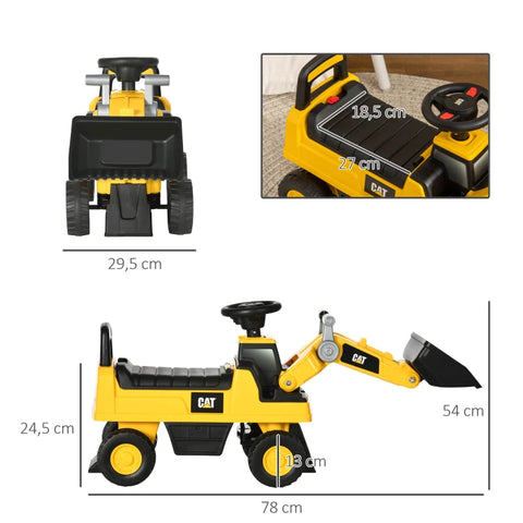 Rootz Children's Excavator - Ride-on - Operable Excavator Shovel - Anti-tip - Non-slip Wheels - Yellow + Black - 78 x 29.5 x 54 cm