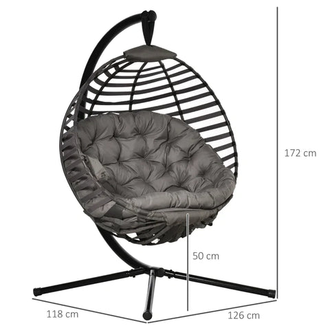 Rootz Hanging Chair - Swing Hanging Chair - 1 Person Hanging Chair - With Cushion - Steel - Black/Sand - 126 x 118 x 172 cm