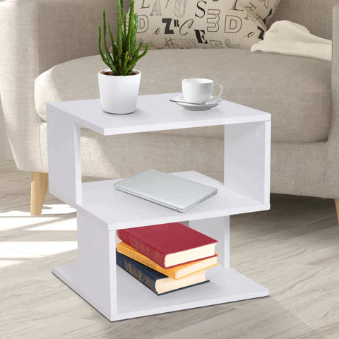 Rootz Side Table - 2-tier Side Table - Bed Table With Modern Design - Coffee Table For Office - Living Room - Dining Room - White - 40 x 40 x 43 cm