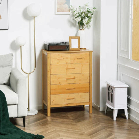 Rootz Drawer Cabinet - Dresser With Drawers - 6 Drawer Chest - Natural - 66cm x 37.5cm x 88.6cm