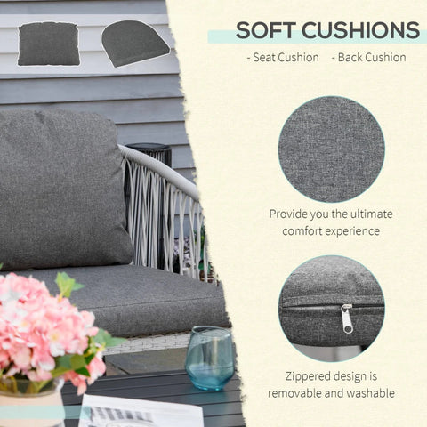 Rootz Outdoor Furniture Set - Garden Furniture Set - 4 Piece Rattan Patio Sofa Set - With 2 Single Cushioned Sofas - 1 Loveseat And 1 Coffee Table - Grey