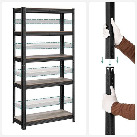 Rootz Storage Rack - Storage Shelves - Heavy-Duty Shelving - 5 Levels Storage Rack - Metal Storage Shelves - Black - 150 x 75 x 30 cm