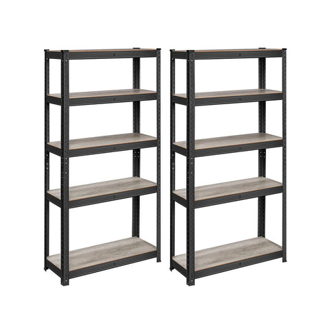 Rootz Storage Rack - Set Of 2 Storage Racks - Industrial Storage Racks - Steel Storage Racks - Natural Black - 30 x 75 x 150 cm