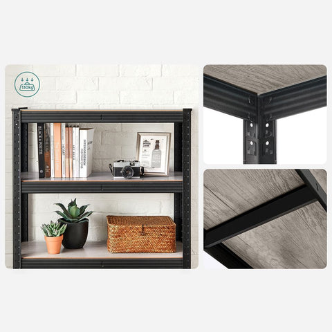 Rootz Storage Rack - Set Of 2 Storage Racks - Industrial Storage Racks - Steel Storage Racks - Natural Black - 30 x 75 x 150 cm