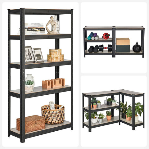 Rootz Storage Rack - Set Of 2 Storage Racks - Industrial Storage Racks - Steel Storage Racks - Natural Black - 30 x 75 x 150 cm