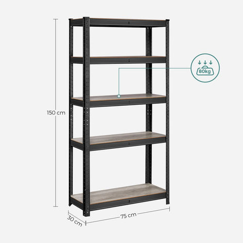 Rootz Storage Rack - Set Of 2 Storage Racks - Industrial Storage Racks - Steel Storage Racks - Natural Black - 30 x 75 x 150 cm