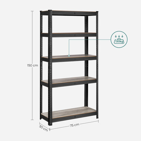 Rootz Storage Rack - Set Of 2 Storage Racks - Industrial Storage Racks - Steel Storage Racks - Natural Black - 30 x 75 x 150 cm