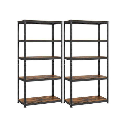 Rootz Storage Rack - Storage Shelves - Standing Shelves -  Set Of 2 Standing Shelves - Steel Storage Rack - With 5 Shelves - 5 Shelves Storage Rack - Grey - 50 x 100 x 200 cm