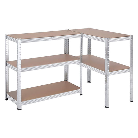 Rootz Storage Rack - Set Of 2 Storage Rack - Standing Shelf - Metal Shelf - 5 Shelves Storage Rack - Free-Standing Shelving Unit - Steel/E1 Grade MDF - Silver - 180 x 90 x 40 cm