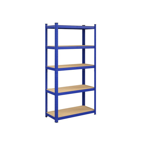 Rootz Storage Rack - Standing Shelf - Metal Shelf - With 5 Adjustable Shelves - Free-Standing Shelving Unit - Steel/E1 grade MDF - Blue - 180 x 90 x 40 cm