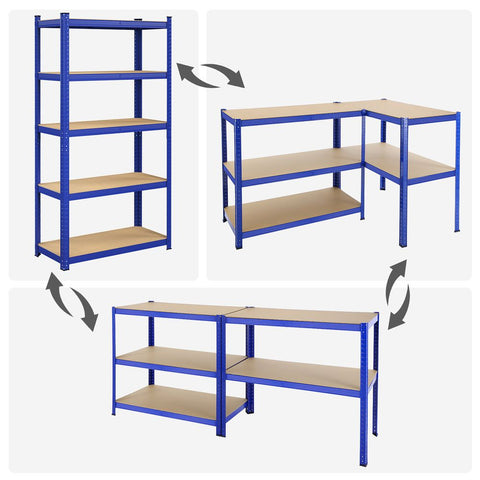 Rootz Storage Rack - Standing Shelf - Metal Shelf - With 5 Adjustable Shelves - Free-Standing Shelving Unit - Steel/E1 grade MDF - Blue - 180 x 90 x 40 cm