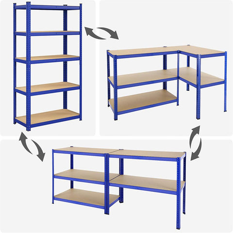 Rootz Storage Rack - Storage Shelves - Set Of 2 Storage Shelves - Heavy-duty Shelving - 5 Levels Storage Rack - Metal Storage Shelves - Blue - 180 x 90 x 40 cm