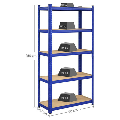 Rootz Storage Rack - Storage Shelves - Set Of 2 Storage Shelves - Heavy-duty Shelving - 5 Levels Storage Rack - Metal Storage Shelves - Blue - 180 x 90 x 40 cm