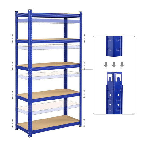 Rootz Storage Rack - Storage Shelves - Set Of 2 Storage Shelves - Heavy-duty Shelving - 5 Levels Storage Rack - Metal Storage Shelves - Blue - 180 x 90 x 40 cm