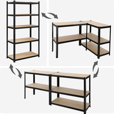 Rootz Storage Rack - Storage Shelves - Set Of 2 Storage Shelves - Heavy-duty Shelving - 5 Levels Storage Rack - Metal Storage Shelves - Black - 200 x 100 x 50 cm